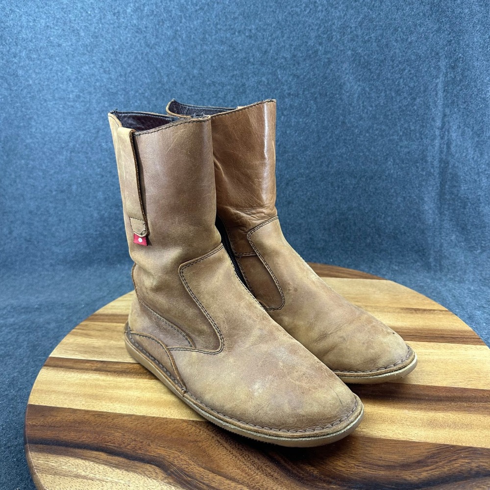 Oliberte Womens Sz 38 US 8 Tan Brown Leather Mid Calf Boots Side Zip Flat - Picture 2 of 13